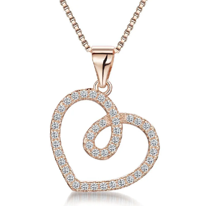 Ladies necklaces modern sleek appeal-Jools Rose Gold Open CZ Swirl Heart Necklace