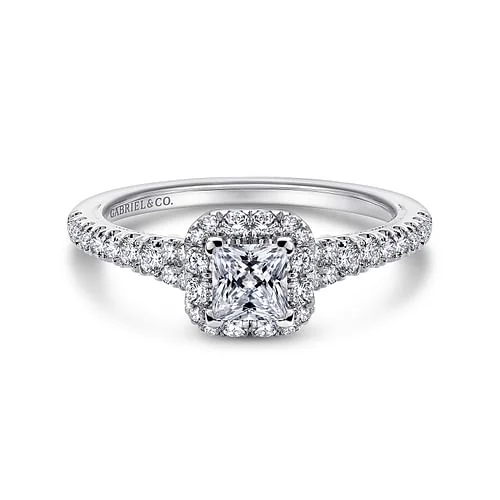 Ladies engagement rings marquise halo rings-14K White Gold Princess Halo Complete Diamond Engagement Ring