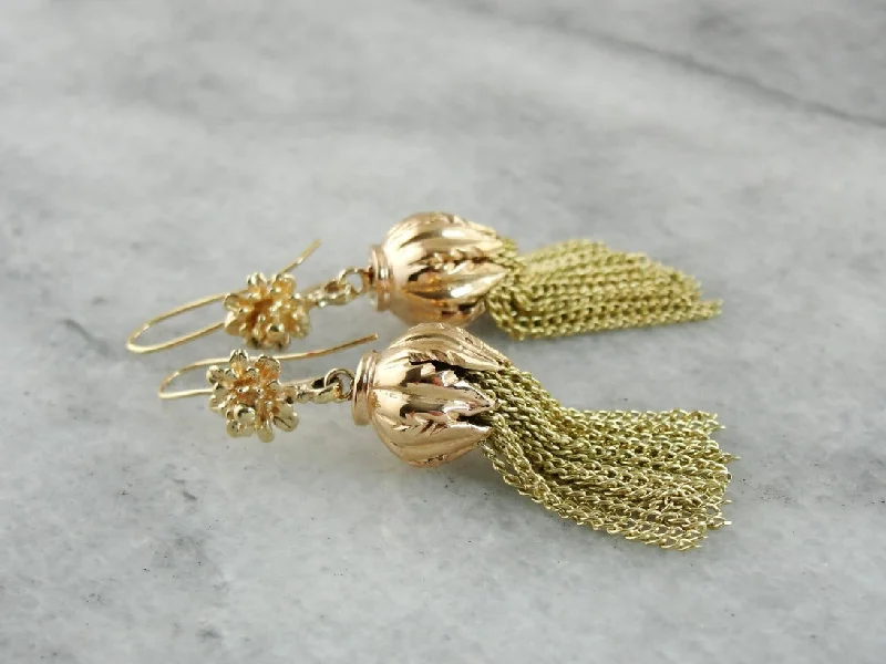 Ladies earrings oversized hoop styles-Golden Tasseled Drop Earrings