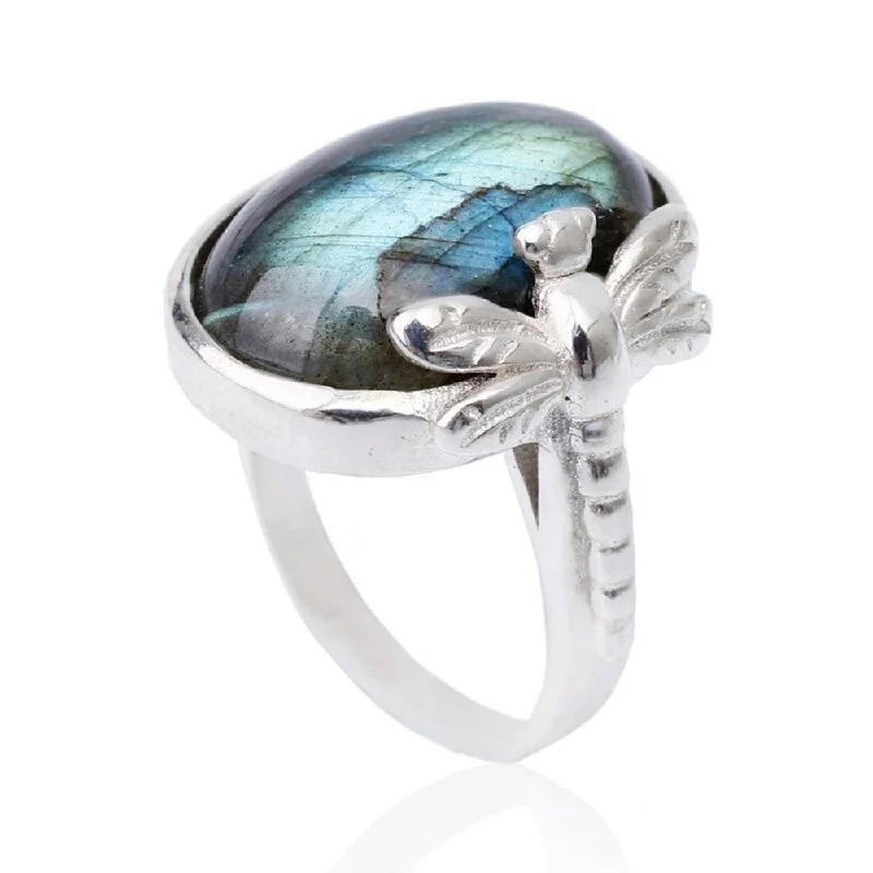 Ladies rings winter sparkle styles-Sterling Silver Labradorite Crystal Ring