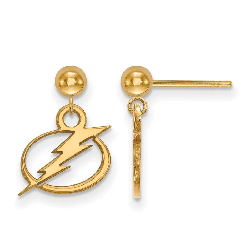 Ladies earrings fragile beauty styles-SS 14k Yellow Gold Plated NHL Tampa Bay Lightning Ball Dangle Earrings