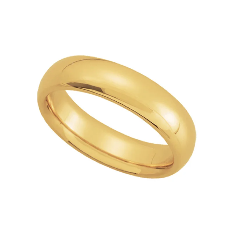 Ladies rings fixed gem designs-5mm Domed Comfort Fit Wedding Band in 14k Yellow Gold