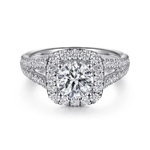 Ladies engagement rings global brands-James - 14K White Gold Cushion Halo Round Diamond Engagement Ring