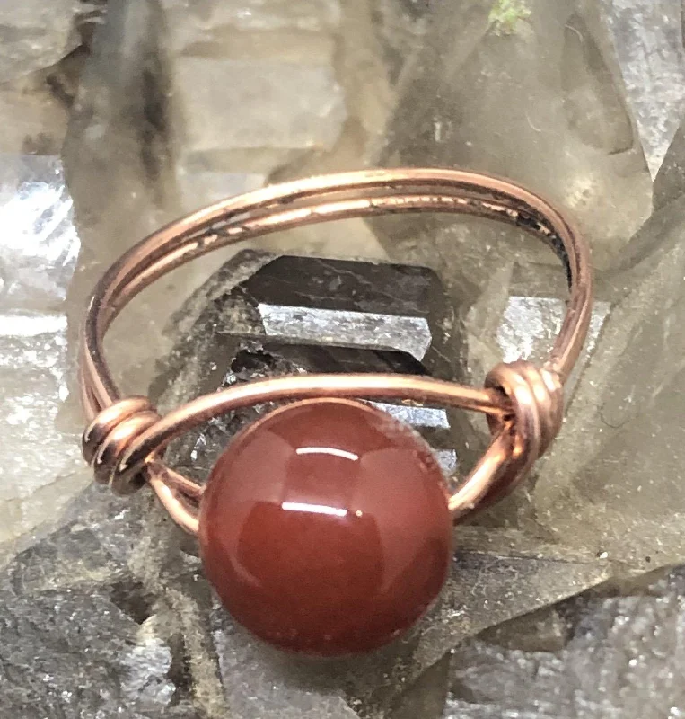 Ladies rings personalized touch options-Carnelian Copper Bead Ring