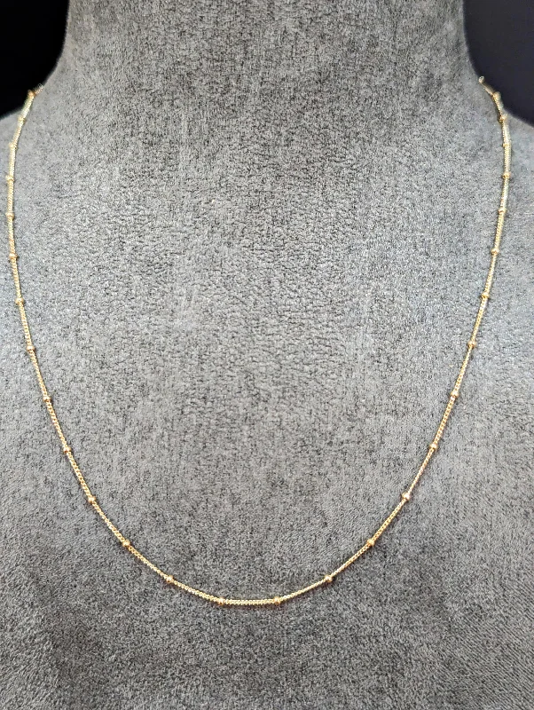 Ladies necklaces delicate outline styles-18" 9ct Gold Filed Curb Chain Necklace with Bead Stations