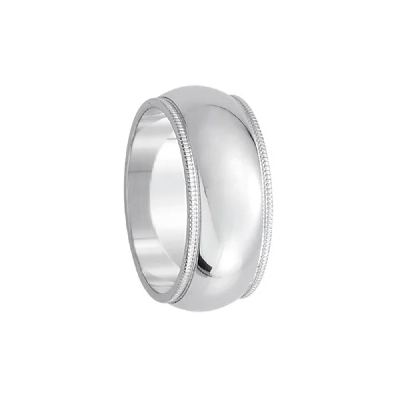 Ladies rings rose-cut diamond designs-8mm Milgrain Edge Domed Band in Platinum