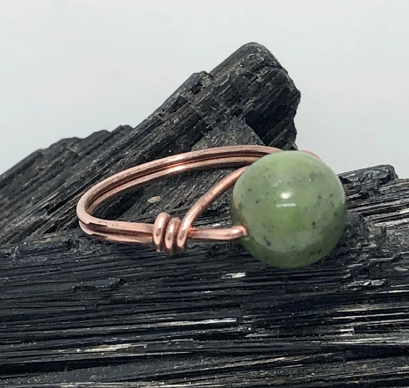 Ladies rings rose quartz styles-Jade Copper Bead Ring