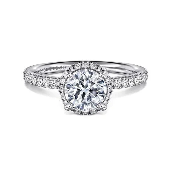 Ladies engagement rings limited run solitaires-Suede - 14K White Gold Round Hidden Halo Diamond Engagement Ring (Setting Only)