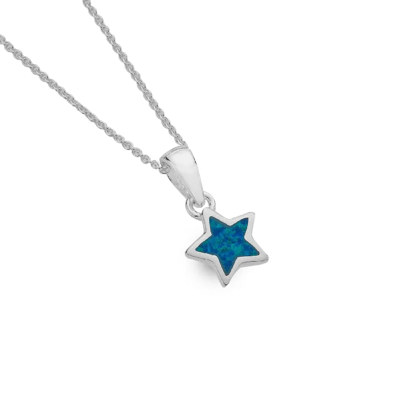 Ladies necklaces asscher cut styles-Sea Gems Sterling Silver Opal Star Necklace