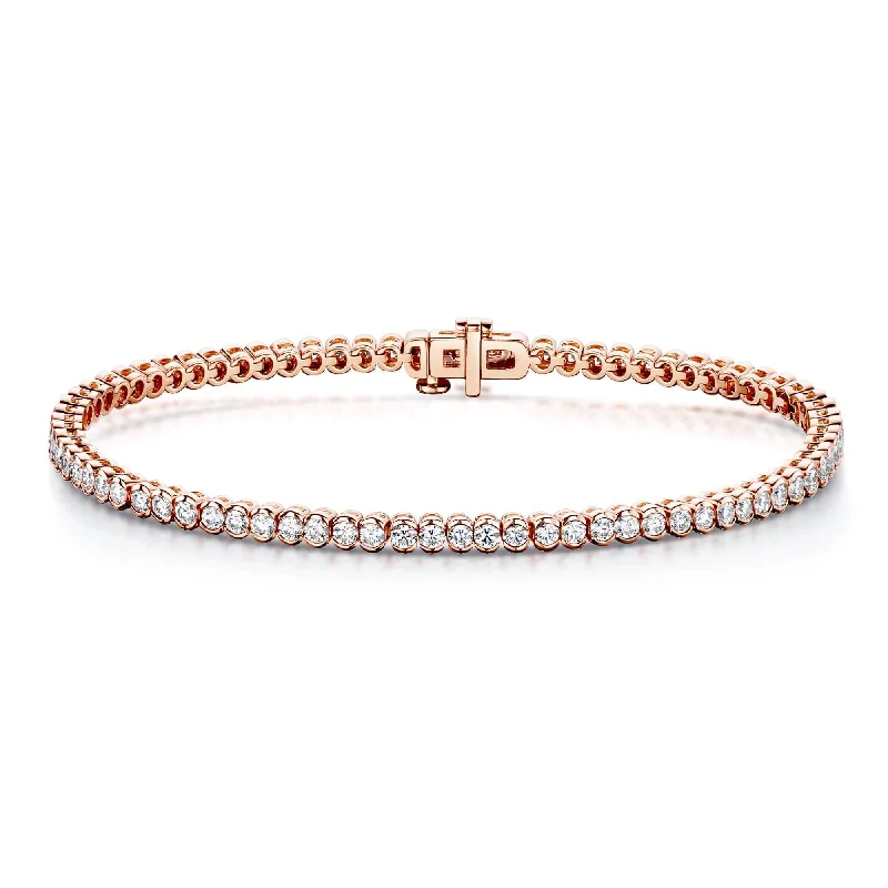 Ladies bracelets retro charm designs-Ladies bracelets retro charm designs-18ct Rose Gold Round Brilliant Diamond Rubover Set Tennis Bracelet