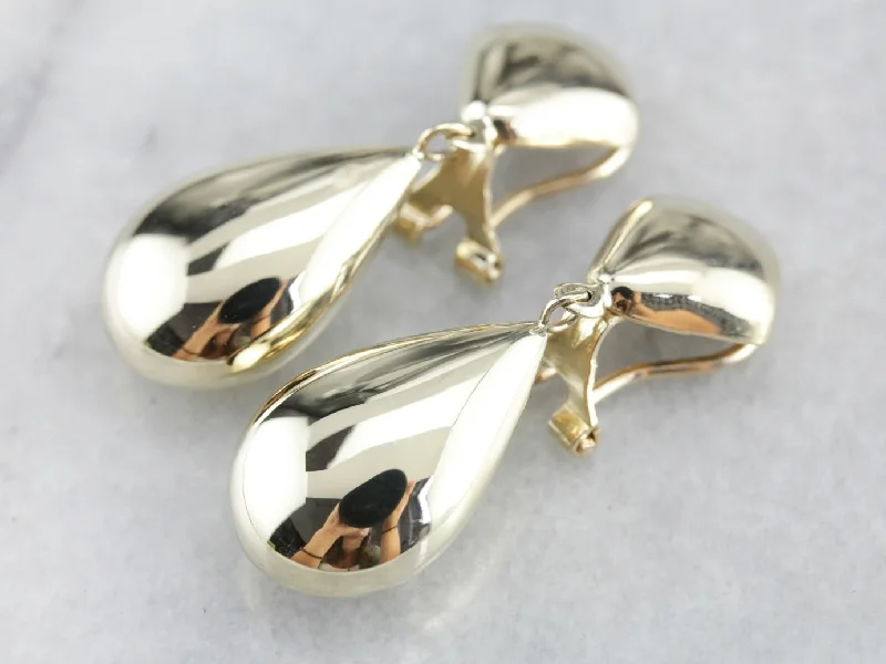 Ladies earrings organic shape designs-Vintage Clip-on Yellow Gold Drop Earrings