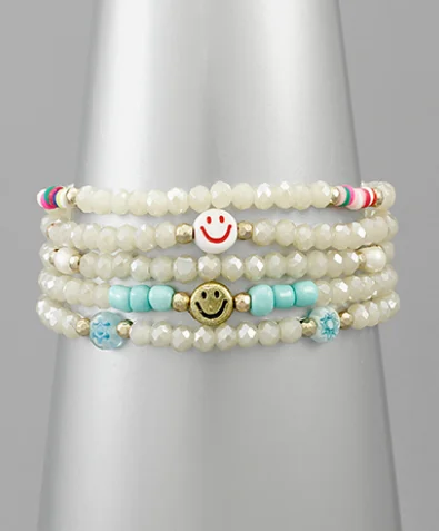 Ladies bracelets famous designer labels-Ladies bracelets famous designer labels-Smile Charm Bead Bracelet Set - Ivory/Mint