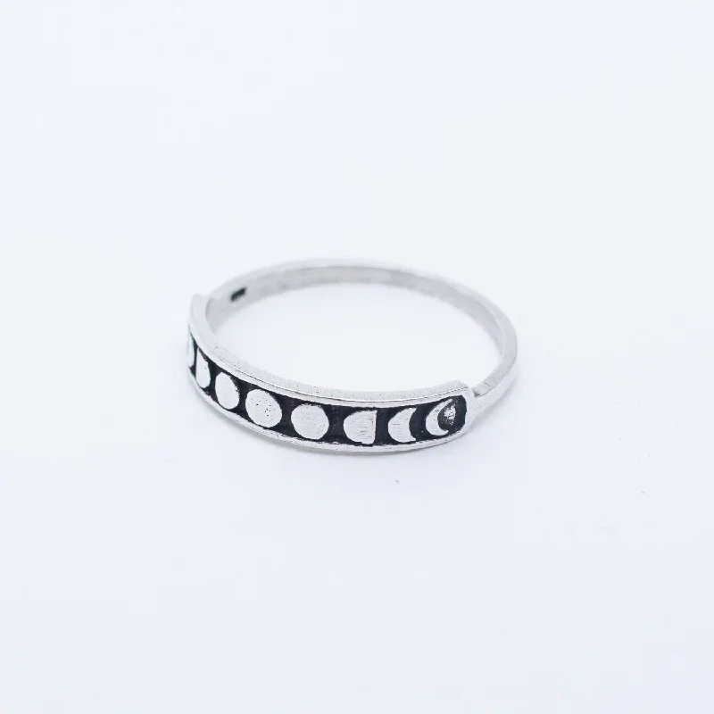 Ladies rings New Year’s Eve rings-Silver Moon Phase Band