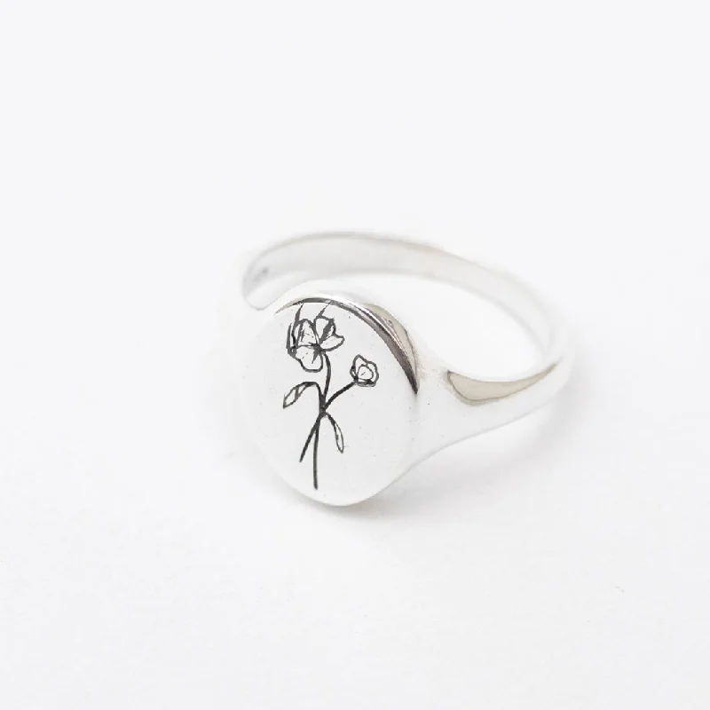 Ladies rings easy care rings-April Birth Flower Signet Ring