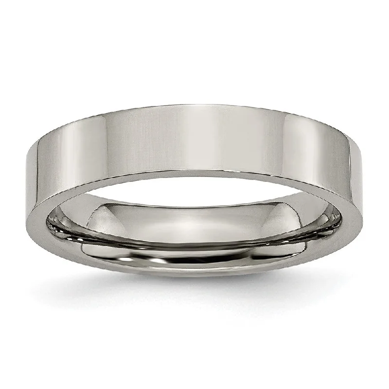 Ladies rings Edwardian charm rings-Titanium 5mm Polished Flat Comfort Fit Band