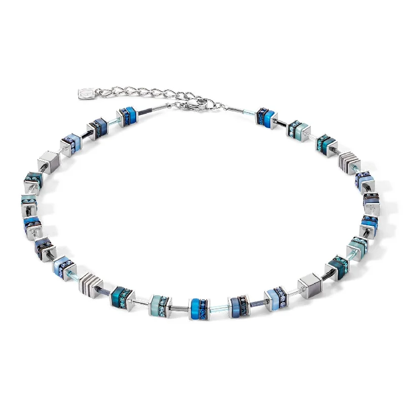 Ladies necklaces flat chain necklaces-Coeur De Lion Blue Sparkling GeoCUBE® Necklace