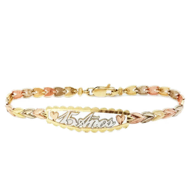 Ladies bracelets princess cut designs-Ladies bracelets princess cut designs-Quinceanera Tri-Color Gold Bracelet (14K)