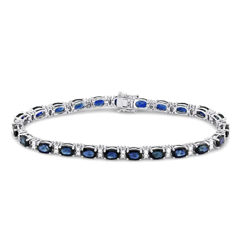 Ladies bracelets bangle style trends-Ladies bracelets bangle style trends-18ct White Gold Oval Cut Sapphire & Diamond Set Bracelet