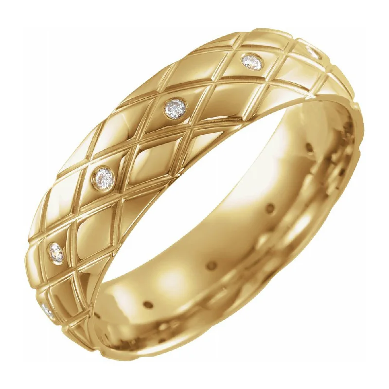 Ladies rings Edwardian charm rings-6mm 14K Yellow Gold & Diamond Patterned Comfort Fit Band