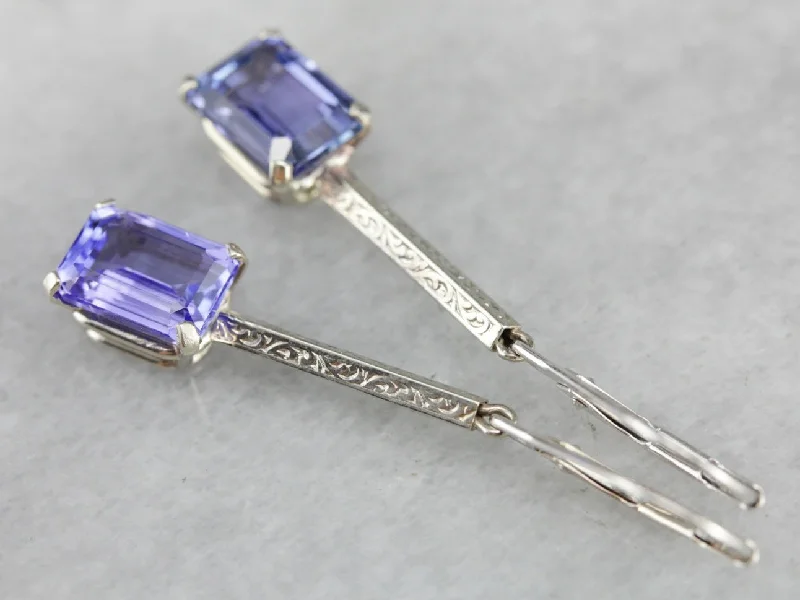 Ladies earrings expressionist designs-White Gold Tanzanite Drop Earrings