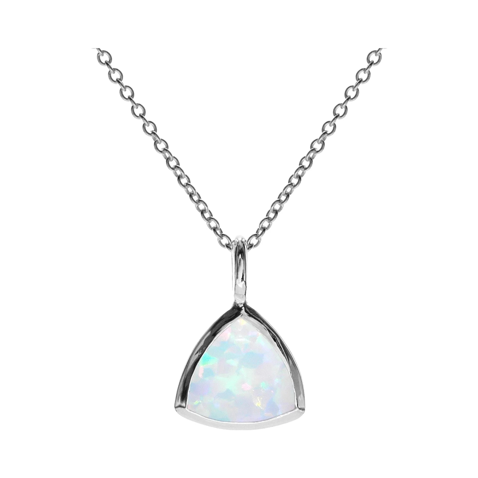 Ladies necklaces bold geometric designs-Sterling Silver White Opal Trillion-Cut Necklace