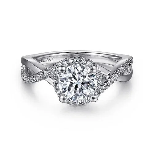 Ladies engagement rings matte finish solitaires-14K White Gold Round Halo Diamond Engagement Ring