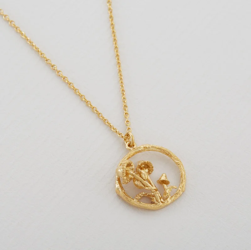 Ladies necklaces black diamond necklaces-Alex Monroe 22ct Gold Vermeil Mushroom Patch Loop Necklace