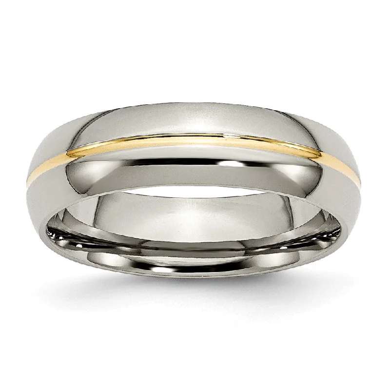 Ladies rings aquamarine blue styles-Titanium and Gold Tone, 6mm Grooved Unisex Comfort Fit Band