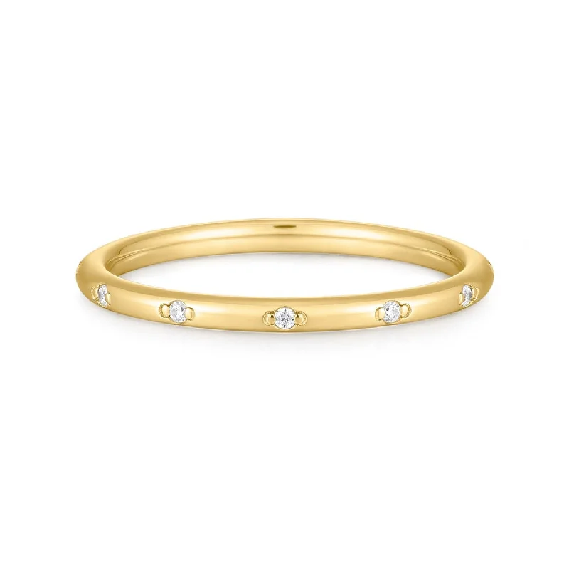 Ladies rings small batch designs-Gold Vermeil CZ Studded Thin Ring