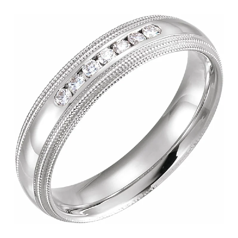 Ladies rings wave pattern rings-5mm 14K White Gold 1/5 CTW Diamond Double Milgrain Comfort Fit Band