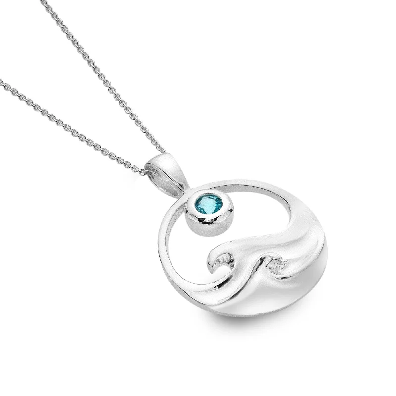 Ladies necklaces radiant cut necklaces-Sea Gems Sterling Silver and Topaz Surf Pendant Necklace