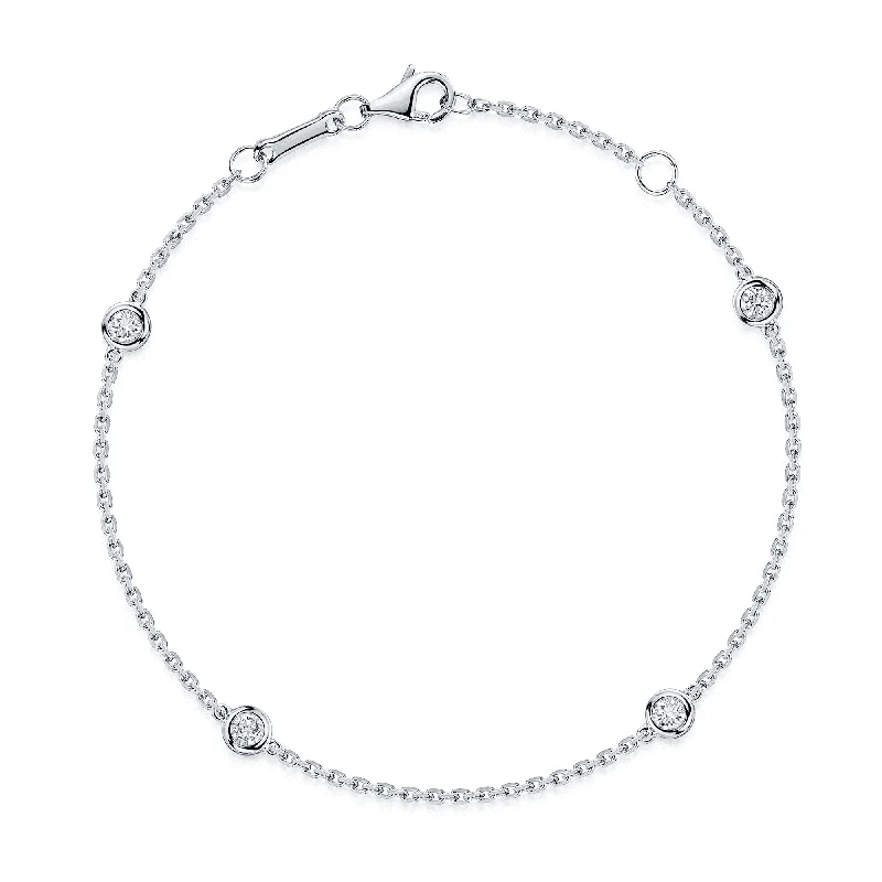 Ladies bracelets rose-cut diamond styles-Ladies bracelets rose-cut diamond styles-18ct White Gold Round Brilliant Cut Diamond Rub-Over Set Bracelet