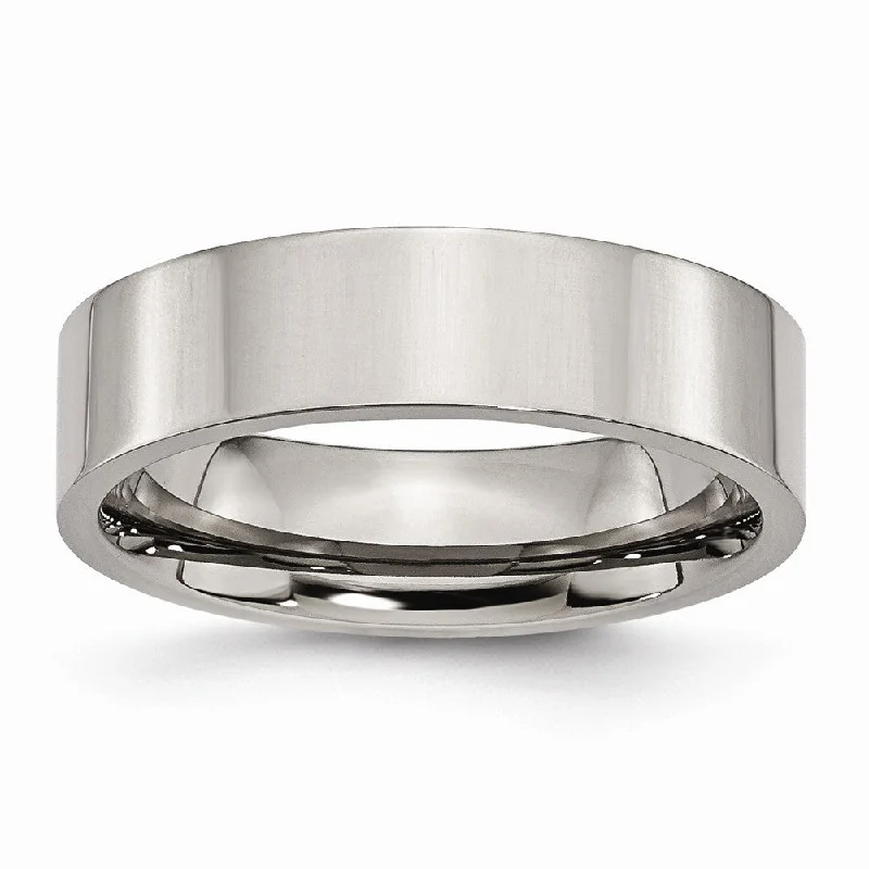 Ladies rings romantic floral styles-Titanium 6mm Polished Flat Standard Fit Band