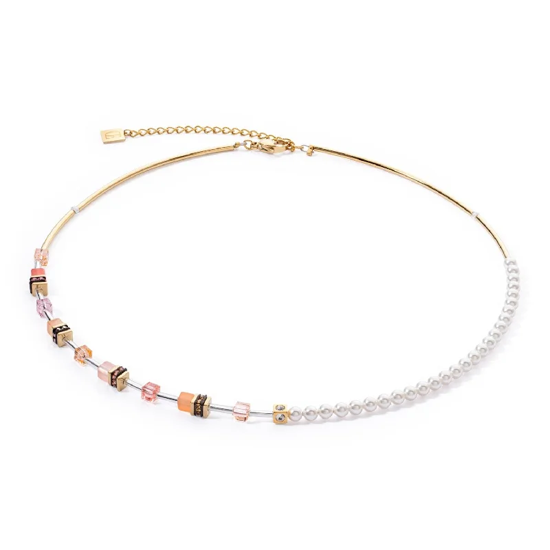 Ladies necklaces textured chain designs-Coeur De Lion GeoCUBE® Mini Fusion Apricot Pearl Necklace