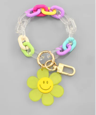 Ladies bracelets synthetic jewel options-Ladies bracelets synthetic jewel options-Smile Flower Key Ring Bracelet - Multi Color