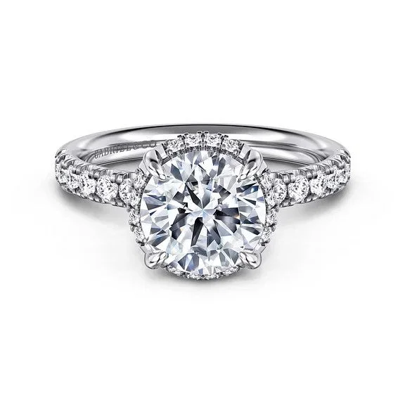 Ladies engagement rings pave settings-Talisa - 14K White Gold Round Hidden Halo Diamond Engagement Ring (Setting Only)