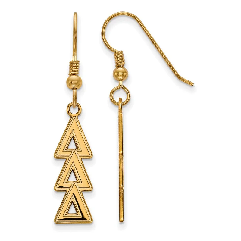 Ladies earrings tiered gem designs-14K Plated Silver Delta Delta Delta Dangle Medium Earrings