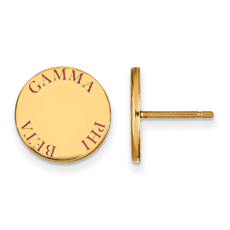 Ladies earrings nameplate style earrings-14K Plated Silver Gamma Phi Beta Red Enamel Post Earrings