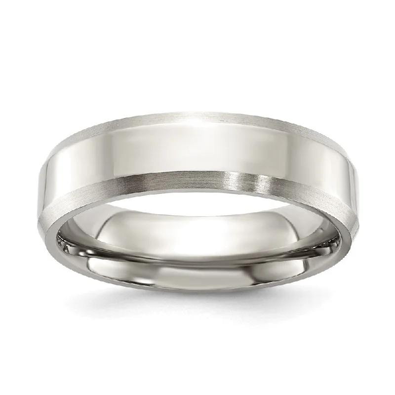 Ladies rings African motif rings-6mm Titanium Polished & Brushed Beveled Edge Comfort Fit Band