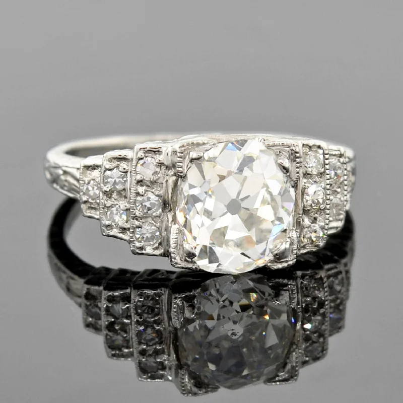 Ladies engagement rings polished diamond cuts-Art Deco Platinum Diamond Engagement Ring 2.16ct