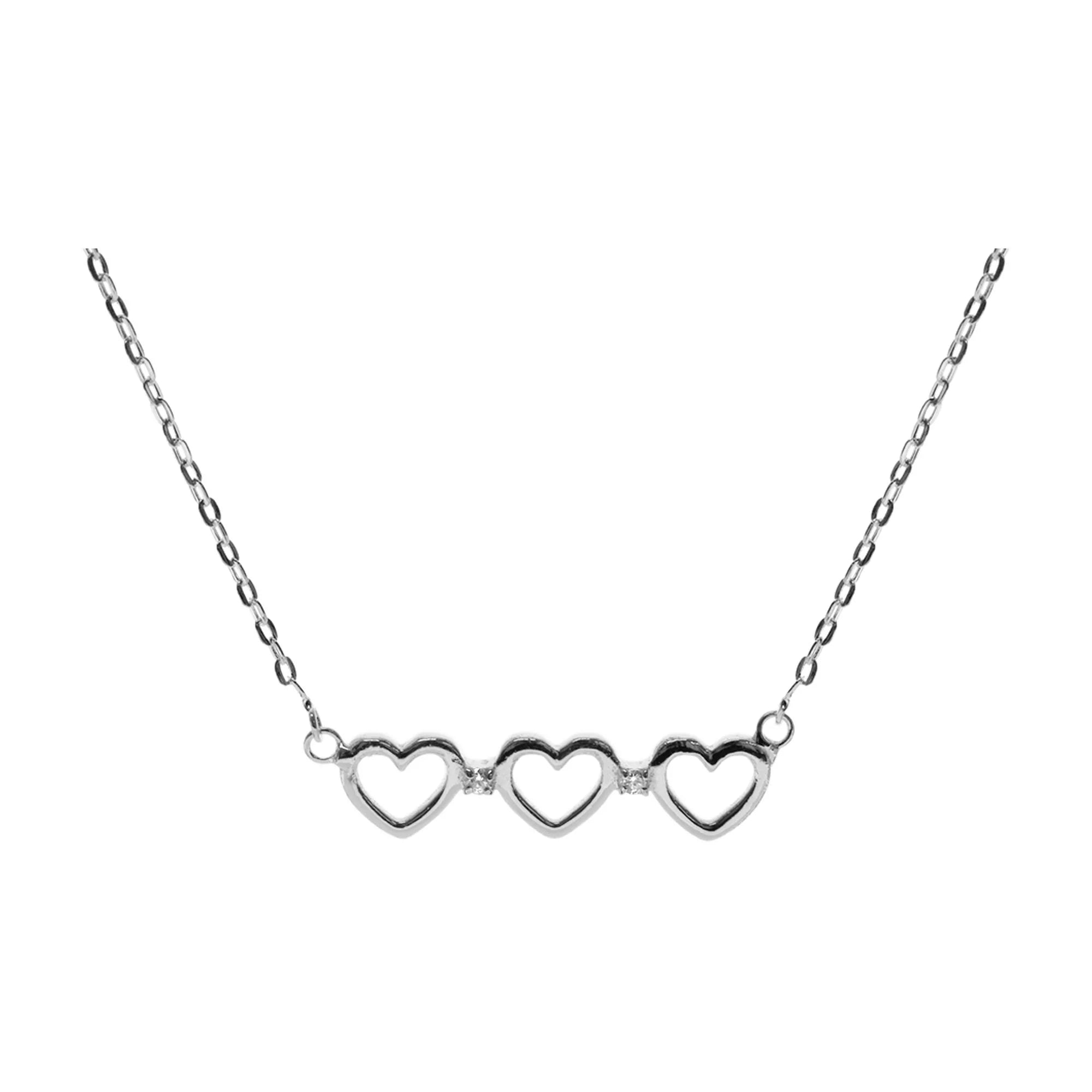 Ladies necklaces ombre effect designs-Sterling Silver Triple Open Heart Necklace