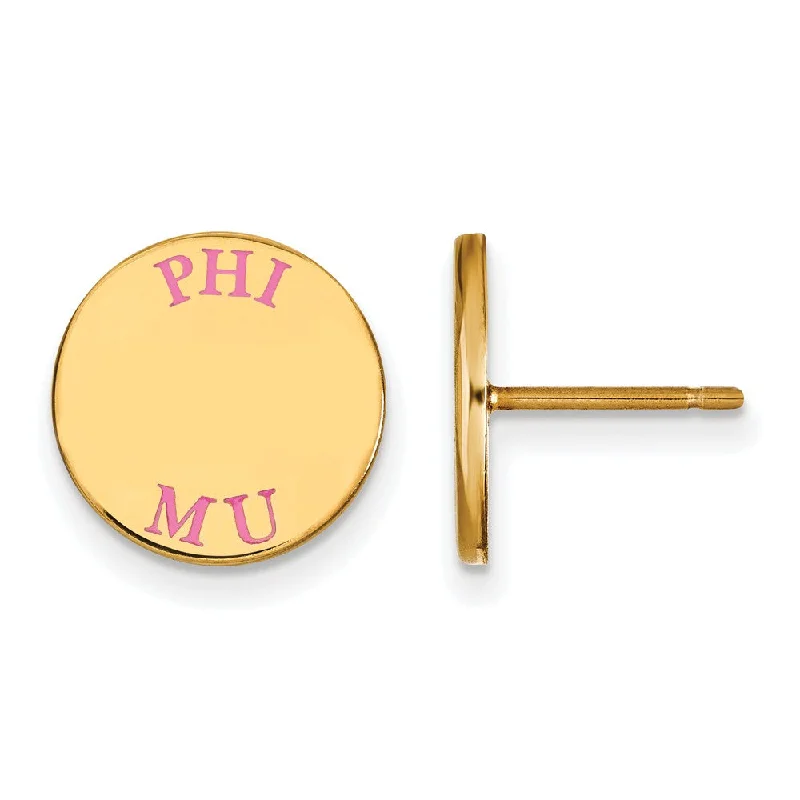 Ladies earrings gradient gem earrings-14K Plated Silver Phi Mu Pink Enamel Post Earrings