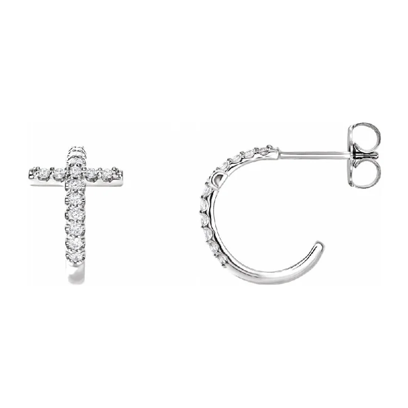 Ladies earrings titanium durable picks-14K White or Yellow Gold 1/4 CTW Diamond Cross J Hoop Earrings, 9x12mm