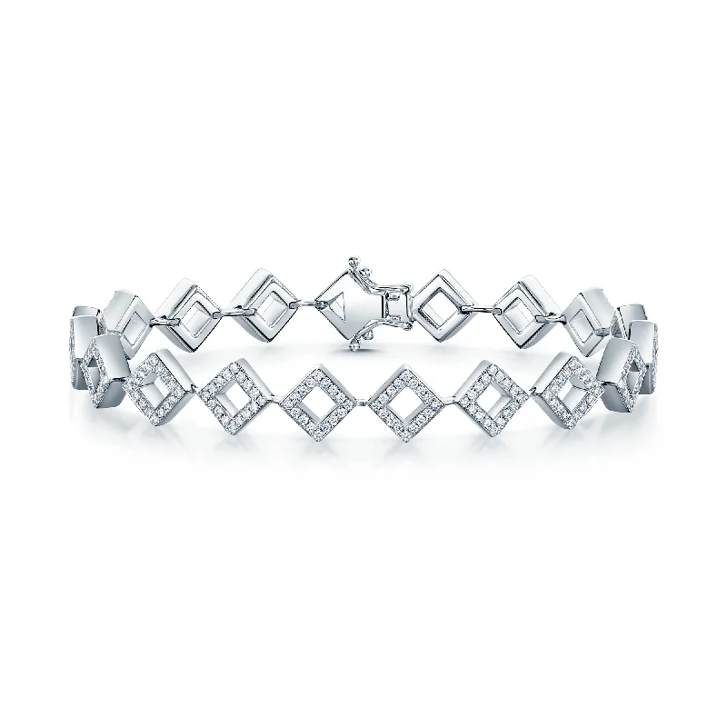 Ladies bracelets special occasion designs-Ladies bracelets special occasion designs-18ct White Gold Pave Diamond Set Square Link Bracelet