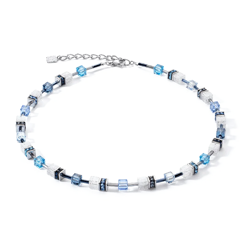 Ladies necklaces titanium modern styles-Coeur De Lion GeoCUBE® Iconic Nature Blue White Crystal Necklace