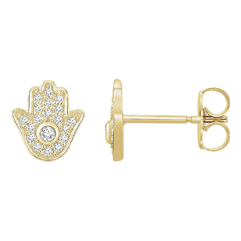 Ladies earrings tarnish-free designs-8 x 8.5mm 14k Yellow Gold 1/5 CTW (H-I, I1) Diamond Hamsa Earrings