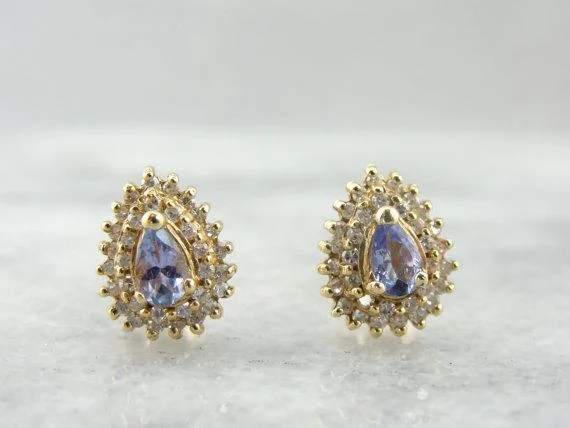 Ladies earrings moonstone glow styles-Tanzanite and Diamond Double Halo Stud Earrings