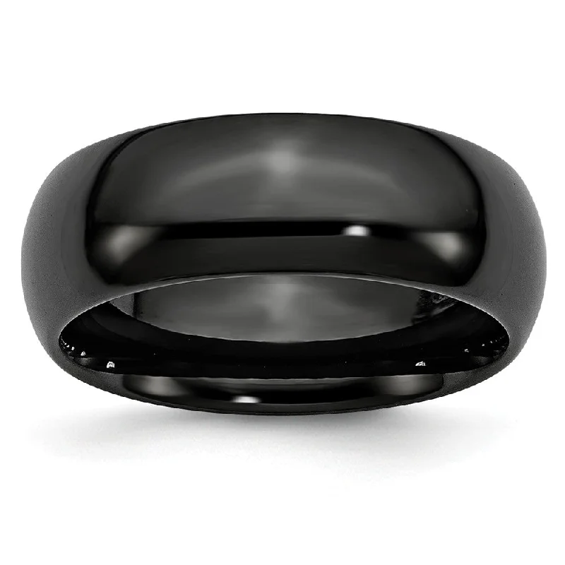 Ladies rings faceted gem rings-Black Ceramic, 8mm Polished Domed Comfort Fit Band