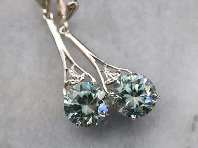 Ladies earrings Italian crafted earrings-Long Blue Zircon Drop Earrings