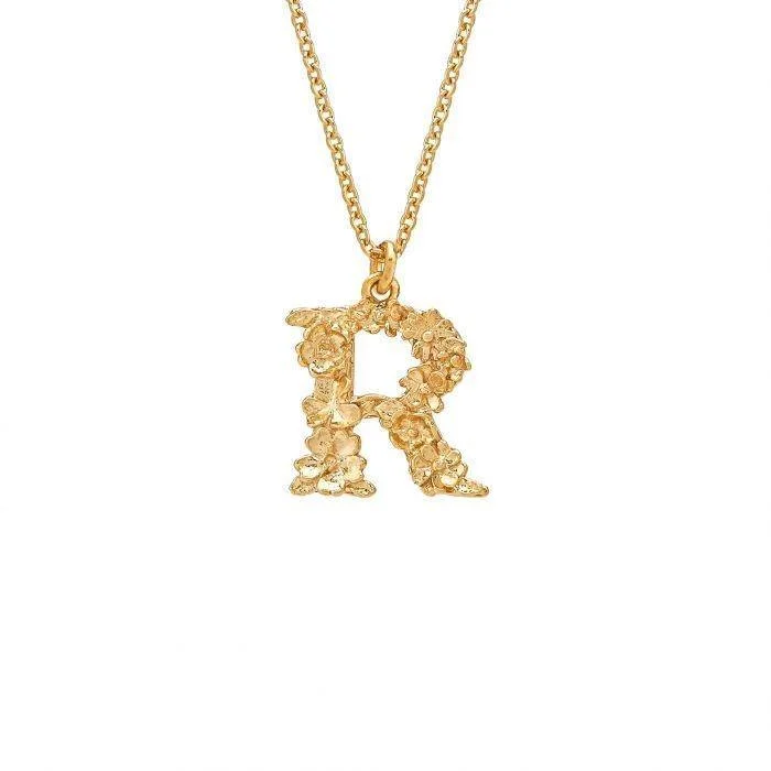 Ladies necklaces textured chain designs-Alex Monroe Floral Letter R Necklace